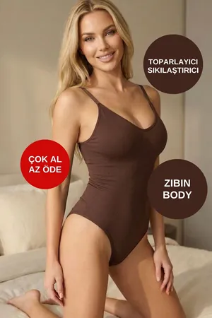 Kadın Toparlayıcı Body Korse Kahverengi Çıtçıtlı