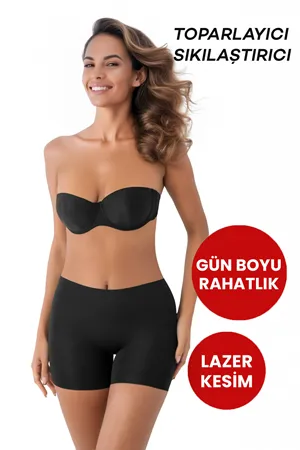 Kadın Dikişsiz Lazer Kesim Toparlayıcı Boxer Korse Siyah