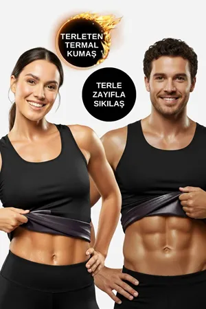 Kadın Erkek Termal Sauna Atlet Korse Siyah