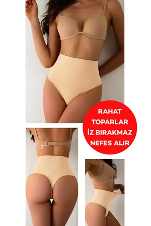 Kadın Yüksek Bel String Külot Korse Ten Rengi
