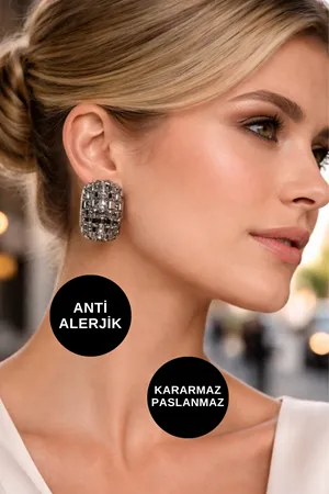 Gümüş Siyah Zirkon Taşlı Bombeli Çelik Küpe