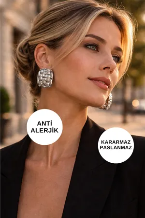 Gümüş Büyük Kabartmalı Çelik Küpe