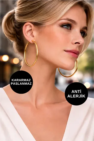 Altın Büyük İnce Halka Çelik Küpe
