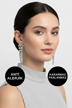 Gümüş Sallantılı Oval Halka Çelik Küpe