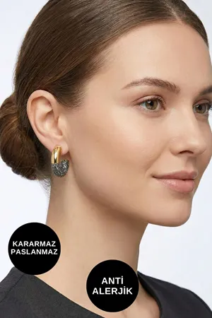 Zirkon Taşlı Halka Çelik Küpe