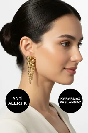 Altın Sallantılı Oval Halka Çelik Küpe