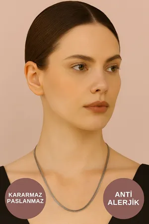 Sade Zincir Model Gümüş Renk Çelik Kolye