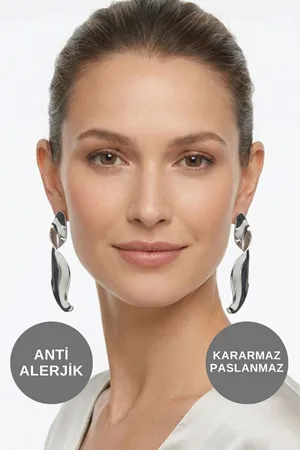 Uzun Sallantılı Gümüş Çelik Küpe