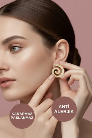 Büyük Sarmal Model Gold Çelik Küpe