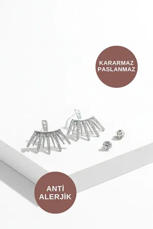 Zirkon Taşlı Silver Gold Çelik Küpe