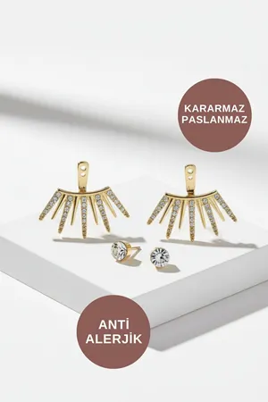 Zirkon Taşlı Silver Gold Çelik Küpe