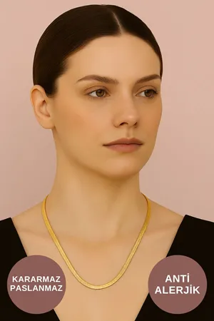 Sade Y Model Zincir Altın Renk Çelik Kolye