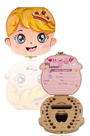 Ahşap Kız Bebek Diş Saklama Kutusu Pembe
