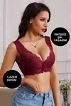 Push Up Önden Agraflı Dantelli Bralet Bordo
