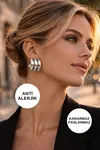Gümüş Renk Üçlü Halka Çelik Küpe