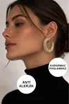 Altın Zirkon Taşlı Hilal Çelik Küpe
