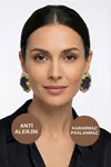 Lacivert Taneli Büyük Altın Çelik Küpe